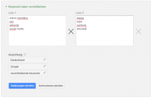 Keyword-Planer Keyword-Listen vervielfachen